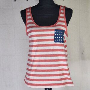 Fifth Sun Red White Stripe Blue Pocket with White Stars Poly Rayon Tank Top Sz L